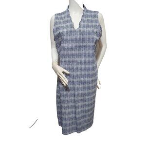 J.McLaughlin Vilma Women's Blue Geo-print Scalloped Neckline Sheath Size 10 ---5